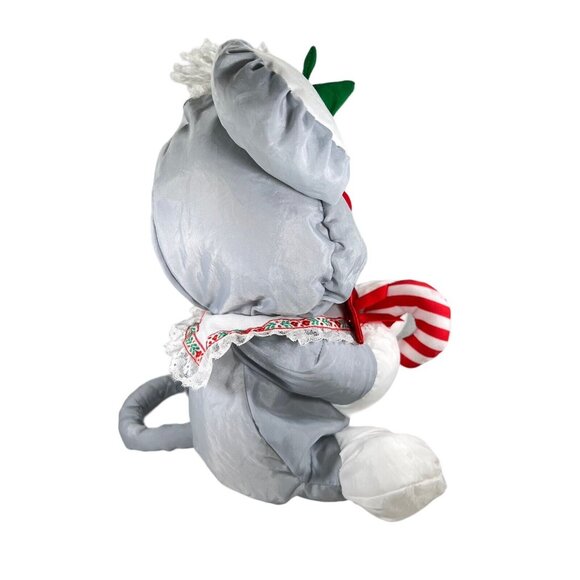 Vtg Fisher Price Gray Christmas Holiday Mouse Candy Cane Plush Nylon 13" 1987 - Picture 3 of 9